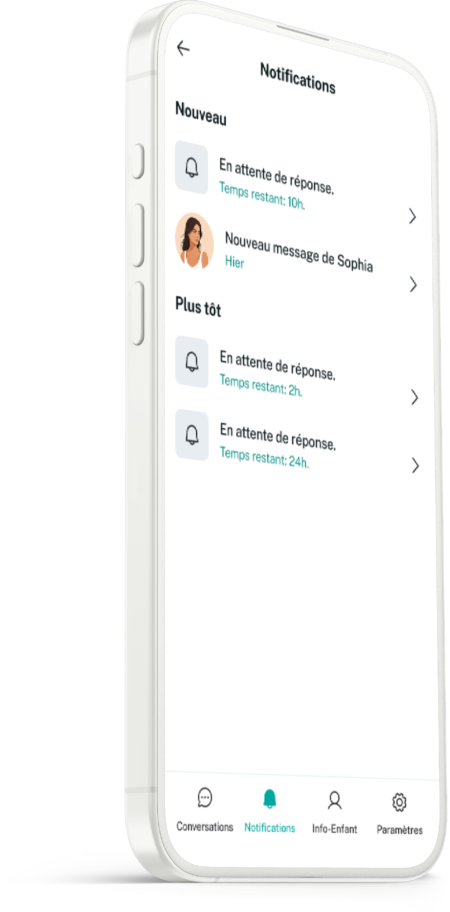Interface utilisateur pour les notifications de messages en attente de réponse de Koparents