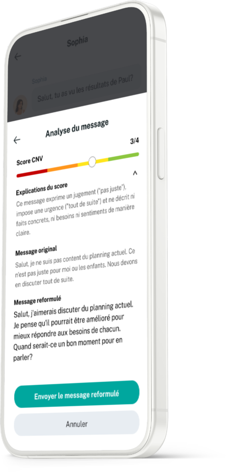 Page écran du reformulateur de messages Koparents
