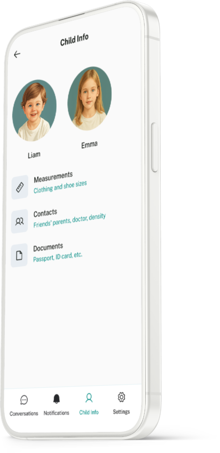 La section info-enfant de l'application Koparents regroupe les informations importante pour chaque enfants.