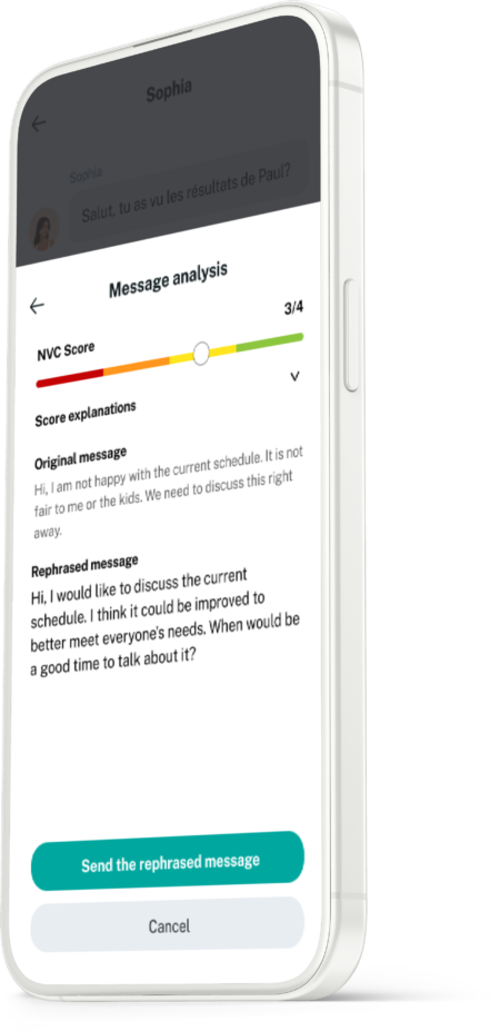 Page écran du reformulateur de messages Koparents